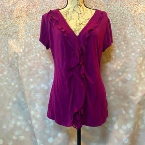 Tahari purple ruffle vneck T-shirt